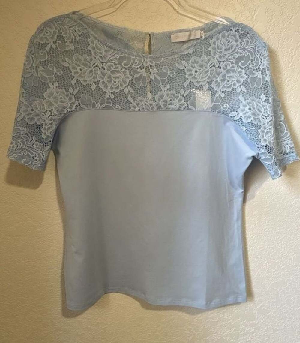 Anne Fontaine Lace Pattern Square Neckline Blouse - Blue Tops, Clothing - ANF478